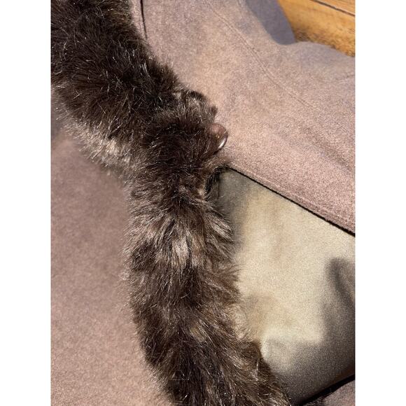 Womens Forecaster of Boston Brown Trench Pea Coat Faux Fur Removable Detail 20W - Picture 8 of 11